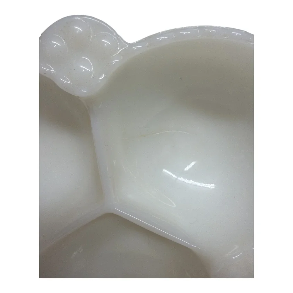 Anchor Hocking Milk Glass Hobnail Ivory 3-part Relish Trinket Candy Dish